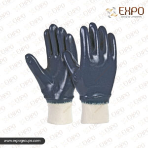 Blue Nitrile Gloves, Open Back, Safety Cuff, Jersey Line