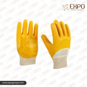 Light Yellow Nitrile, Open Back, Interlock Line, Knit Wrist Glove